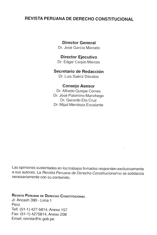 Colegio de Abogados de Lima - REVISTA PERUANA DE DERECHO CONSTITUCIONAL
